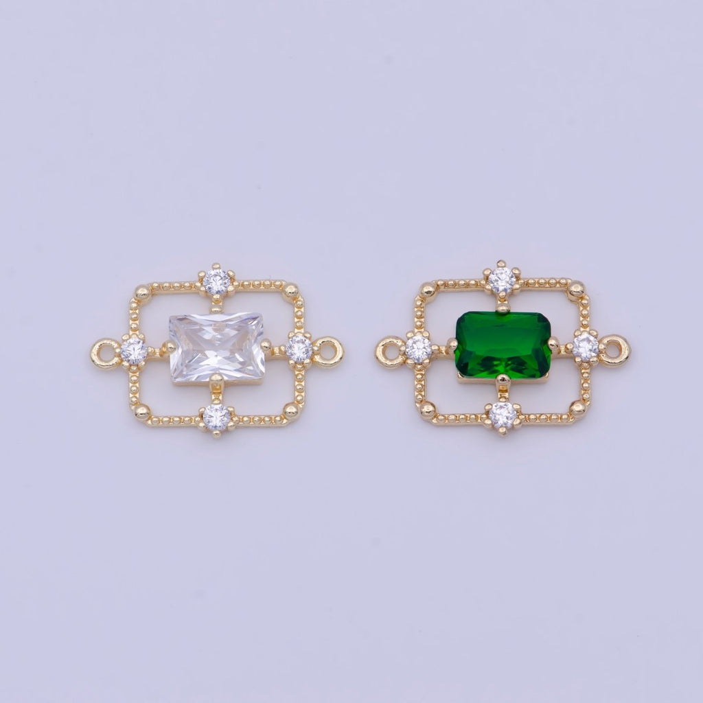 Gold Green / Clear Baguette CZ Charm Connector Geometric Rectangle Link Connector Supply G-562 G-563 - DLUXCA