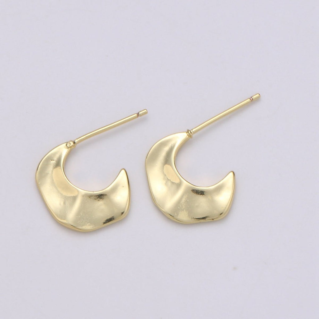 Gold Hammered Hoop Earrings Gold plated Hammered Earrings, Textured Hoop Earrings, Vintage Style, Gold Minimalist Earrings Q-287 - DLUXCA