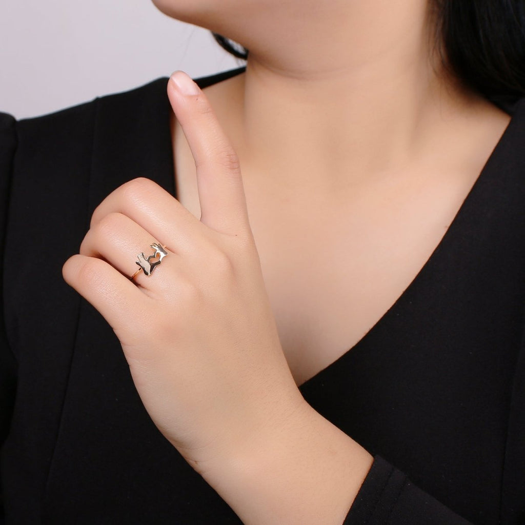 Gold Heart Hand Gesture Ring Heart Shaped Hands - Heart Sign - Heart Hands Ring- Hands Jewelry for Valentine Gift BFF friend R-245 - DLUXCA