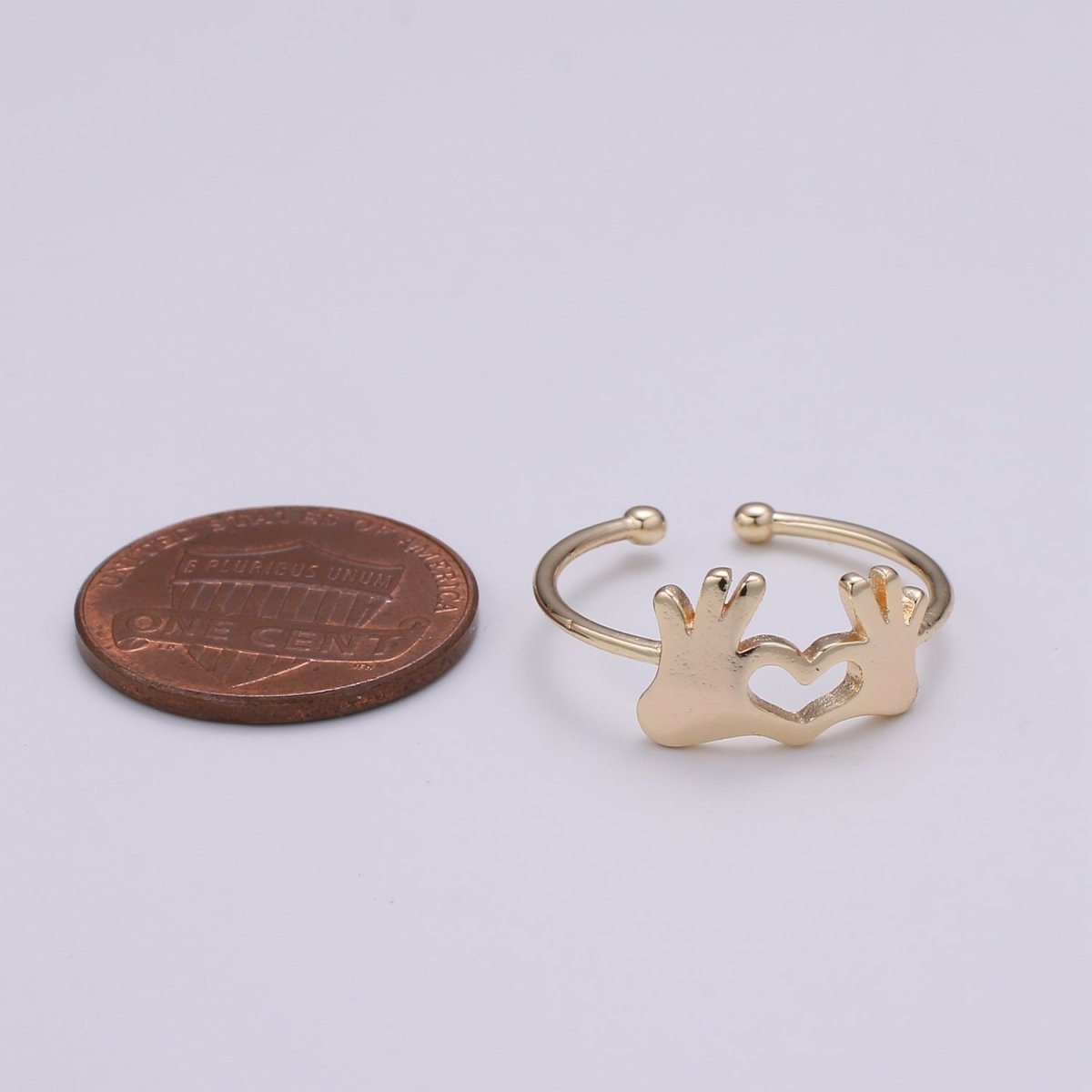 Gold Heart Hand Gesture Ring Heart Shaped Hands - Heart Sign - Heart Hands Ring- Hands Jewelry for Valentine Gift BFF friend R-245 - DLUXCA