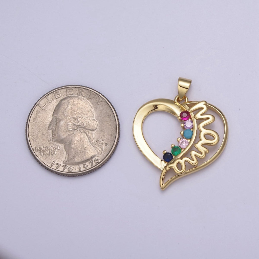 Gold Heart MAMA CZ Mom Charm Pendant For Mother Day Jewelry Making Earrings Bracelets H-742 - DLUXCA