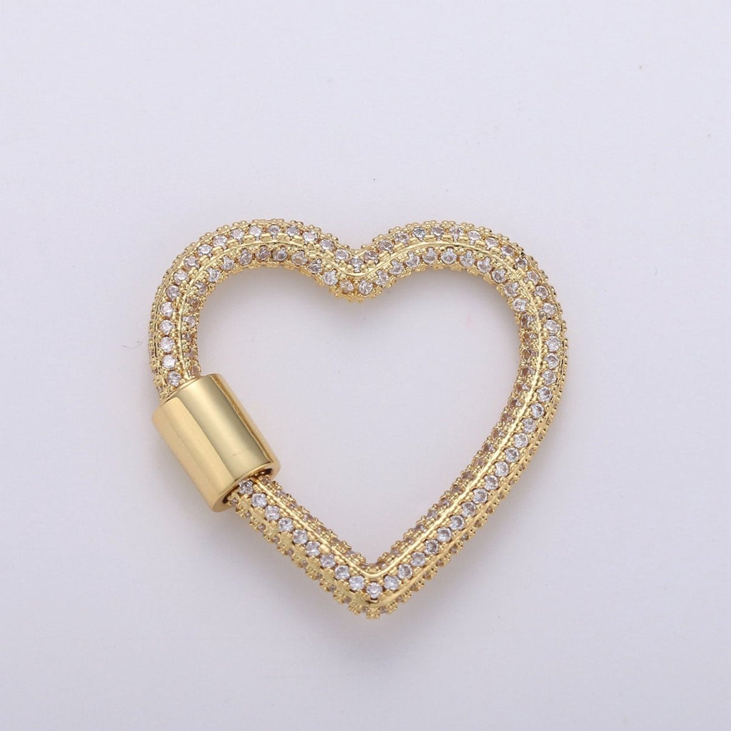 Gold Heart Screw Clasp, Screw Clasp Heart , Carabiner Clasp Pave Heart Shaped Clasps for Necklace Bracelet Component, K-545 - DLUXCA