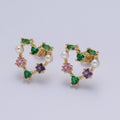 Gold Heart Shape Multi Color CZ Stud Earring Y-083 - DLUXCA
