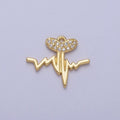 Gold Heartbeat Line Frequency Pulse Micro Paved CZ Heart Charm | C-855 - DLUXCA