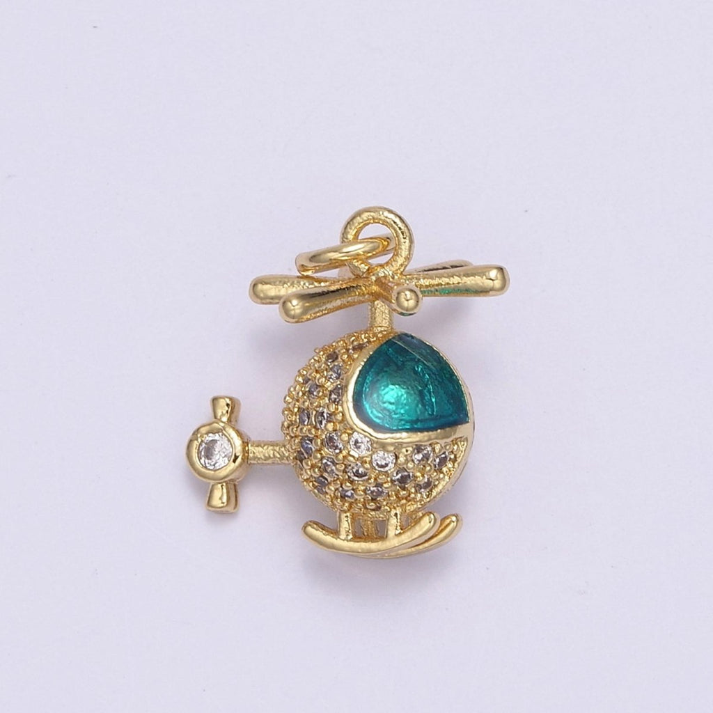 Gold Helicopter Charm Necklace - Helicopter Pendant - Chopper Whirlybird Jewelry Making N-710 - DLUXCA