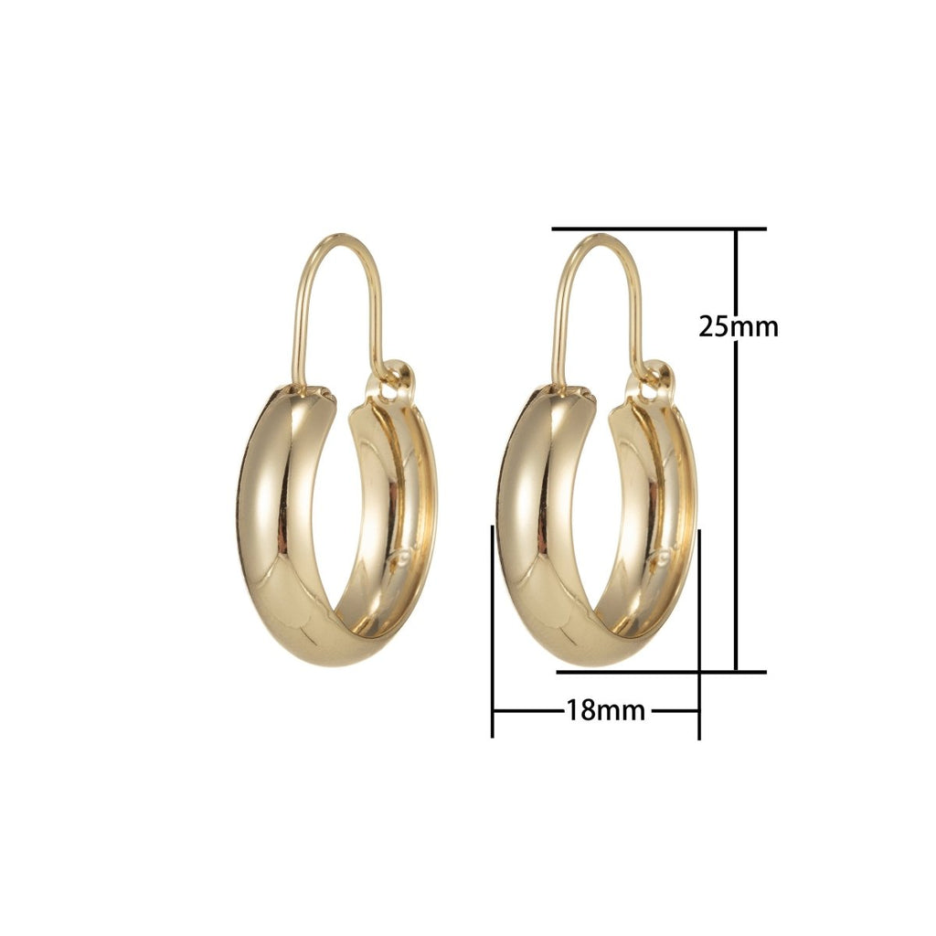 Gold Hoop Earrings, Small Hoop Earrings, Medium Minimal Hoop Earrings, Dainty Hoop Earrings, Thick 14k Gold plated Hoop Earrings Q-072 - DLUXCA