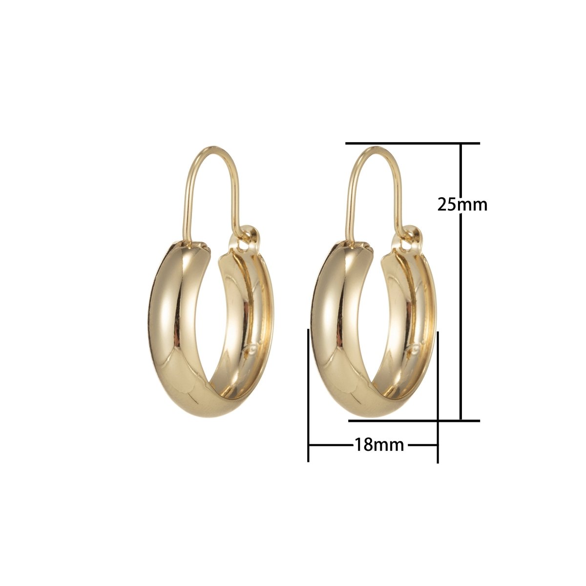 Gold Hoop Earrings, Small Hoop Earrings, Medium Minimal Hoop Earrings, Dainty Hoop Earrings, Thick 14k Gold plated Hoop Earrings Q-072 - DLUXCA