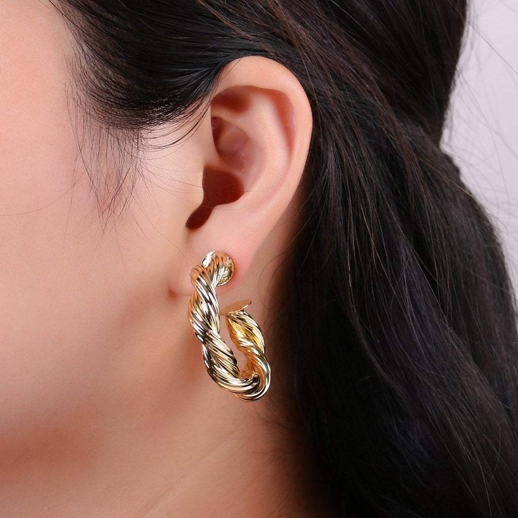 Gold Hoop Earrings, Small tube Hoop Earrings, Medium Twisted Hoop Earrings, chunky Gold Hoop Earrings, Thick 14k Gold plated Hoop Earrings