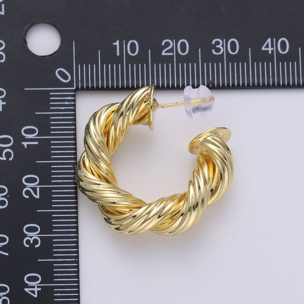 Gold Hoop Earrings, Small tube Hoop Earrings, Medium Twisted Hoop Earrings, chunky Gold Hoop Earrings, Thick 14k Gold plated Hoop Earrings
