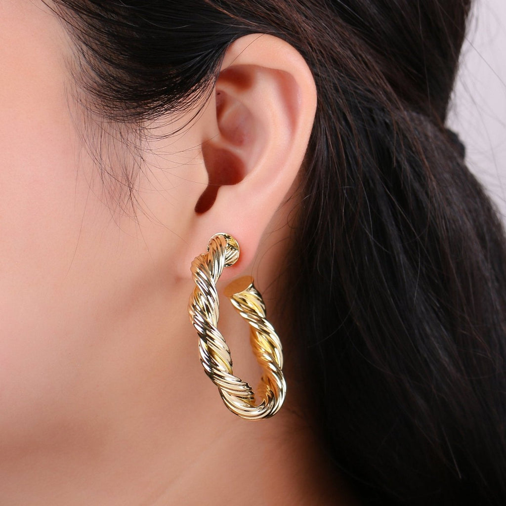 Gold Hoop Earrings, Small tube Hoop Earrings, Medium Twisted Hoop Earrings, chunky Gold Hoop Earrings, Thick 14k Gold plated Hoop Earrings
