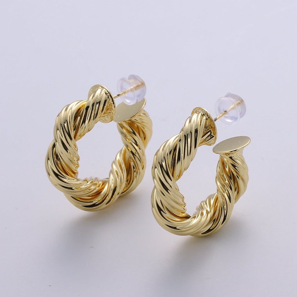 Gold Hoop Earrings, Small tube Hoop Earrings, Medium Twisted Hoop Earrings, chunky Gold Hoop Earrings, Thick 14k Gold plated Hoop Earrings