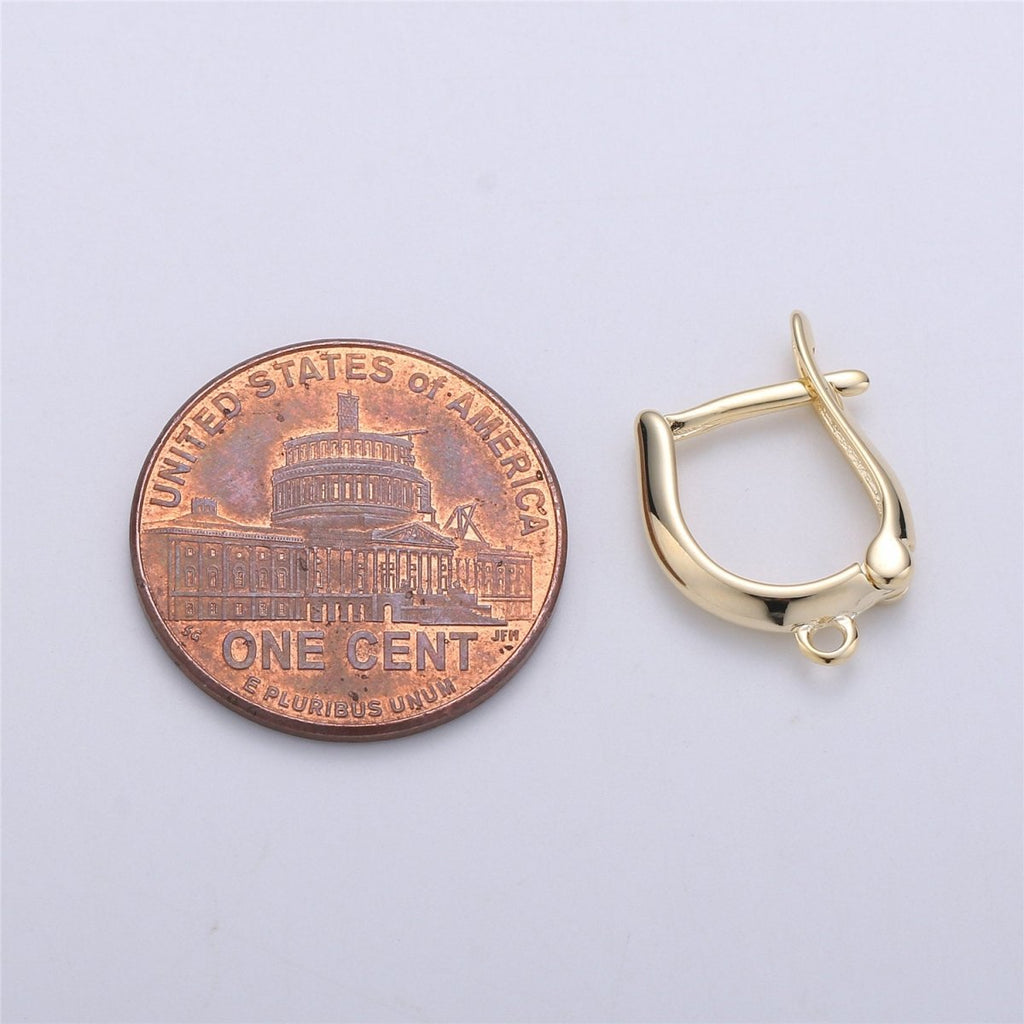 Gold Huggie Earring one touch w/ open link, 1 pair 15mm, 14K gold plated, Nickel and Lead free, Lever back earring making Supply K-254 - DLUXCA