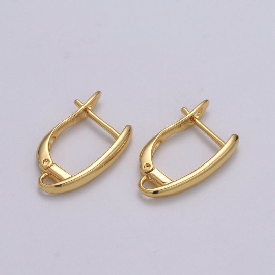 Gold Huggie Earring one touch w/ open link, 11.9x17.6mm, 14K gold plated, Nickel and Lead free, Lever back earring making Supply K-358 - DLUXCA