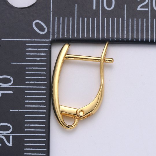 Gold Huggie Earring one touch w/ open link, 11.9x17.6mm, 14K gold plated, Nickel and Lead free, Lever back earring making Supply K-358 - DLUXCA
