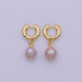 Gold Huggie Pink Pearl Earrings Freshwater, Dangle Champagne Pearl Earrings Round Blush Pink Wedding Jewelry Bridesmaids T-241 - DLUXCA