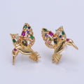 GOLD Hummingbird Stud Earrings, Bird Gift Pave Earrings T-519 - DLUXCA