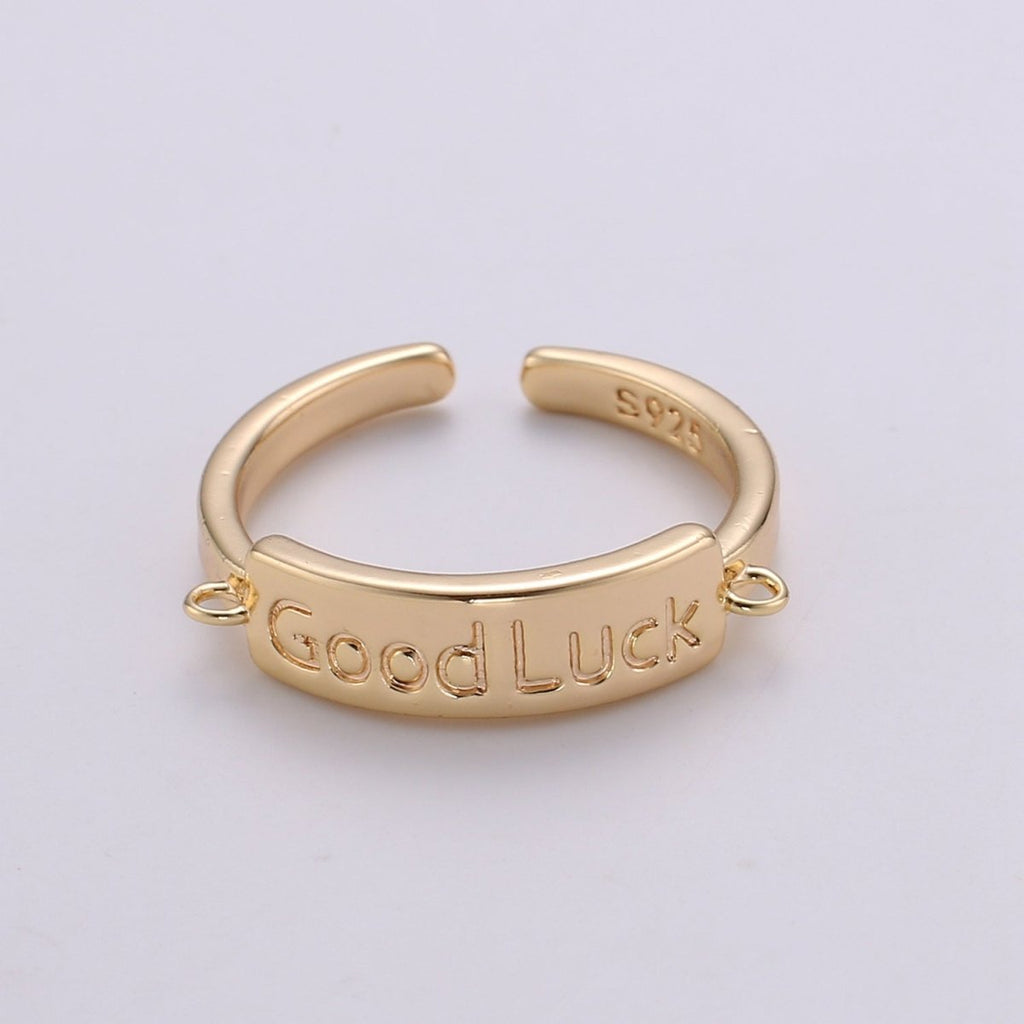 Gold Inspirational ring, GOOD LUCK ring, Word Open Adjustable Ring Valentine Gift graduation gift, lucky jewelry gift, gift for her R-176 - DLUXCA