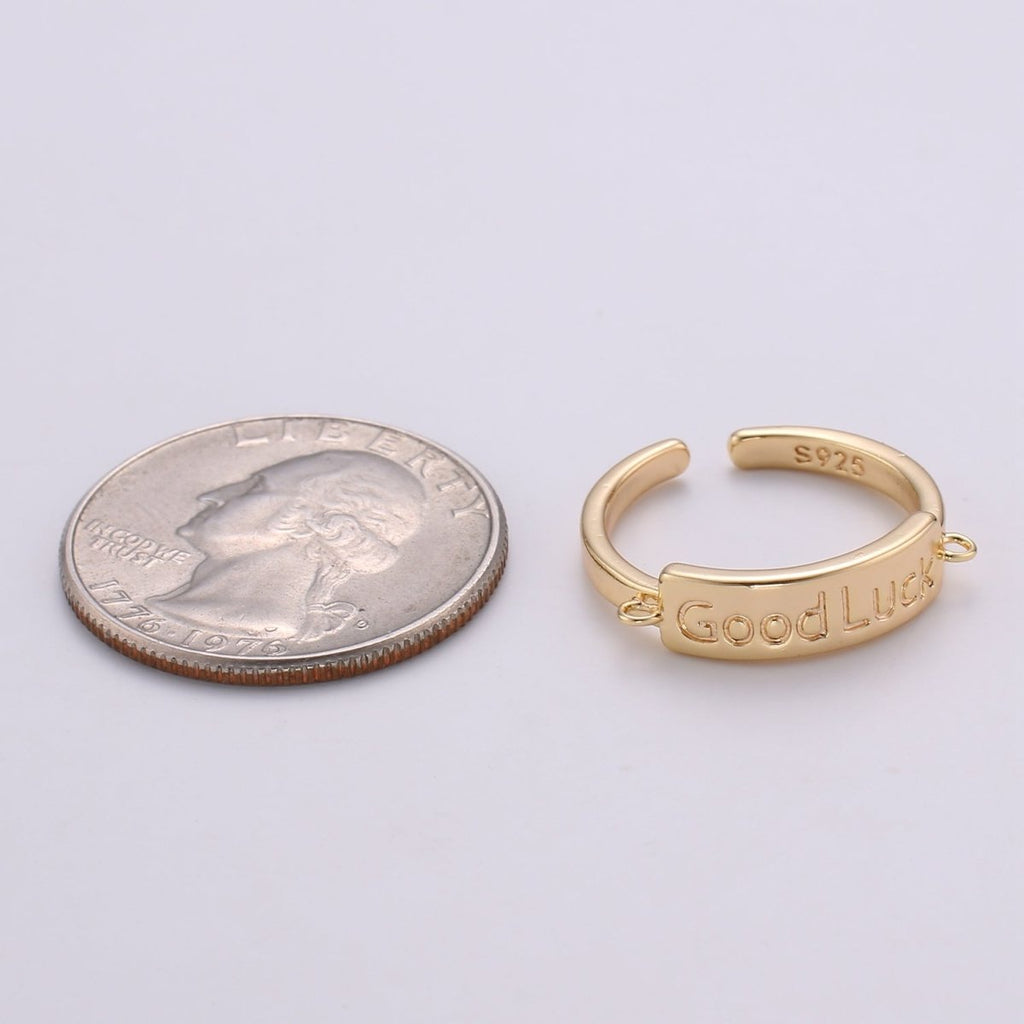 Gold Inspirational ring, GOOD LUCK ring, Word Open Adjustable Ring Valentine Gift graduation gift, lucky jewelry gift, gift for her R-176 - DLUXCA
