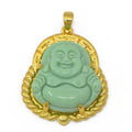 Gold Jade Buddha Pendant Fern Green Natural Stone Buddha Jade Gold plated Pendant O-237 - DLUXCA
