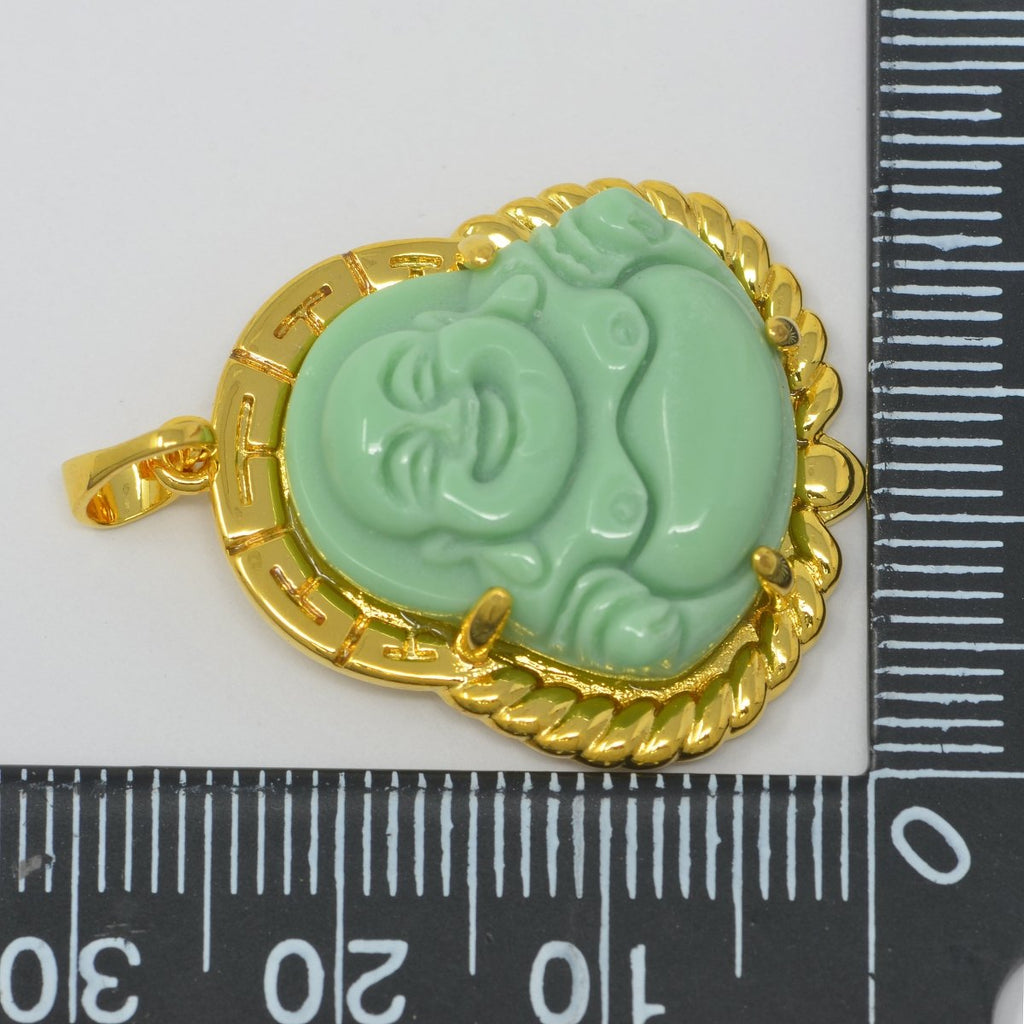 Gold Jade Buddha Pendant Fern Green Natural Stone Buddha Jade Gold plated Pendant O-237 - DLUXCA