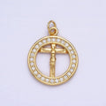 Gold Jesus Crucifix Cross Micro Paved 18mm Open Round Charm | AC672 - DLUXCA