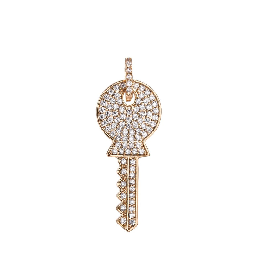 Gold Key Charm, Micro Pave CZ Charm, 18K Gold plated Pendant Dainty Diamond Key Necklace Charm for Jewelry Making H-892 - DLUXCA