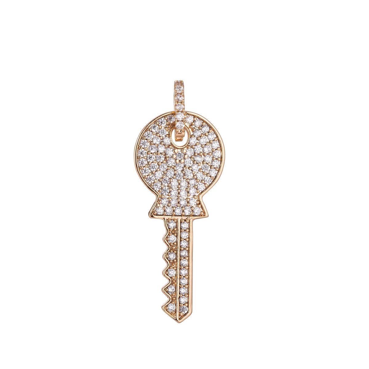 Gold Key Charm, Micro Pave CZ Charm, 18K Gold plated Pendant Dainty Diamond Key Necklace Charm for Jewelry Making H-892 - DLUXCA