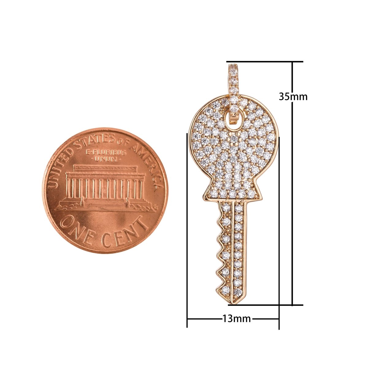 Gold Key Charm, Micro Pave CZ Charm, 18K Gold plated Pendant Dainty Diamond Key Necklace Charm for Jewelry Making H-892 - DLUXCA