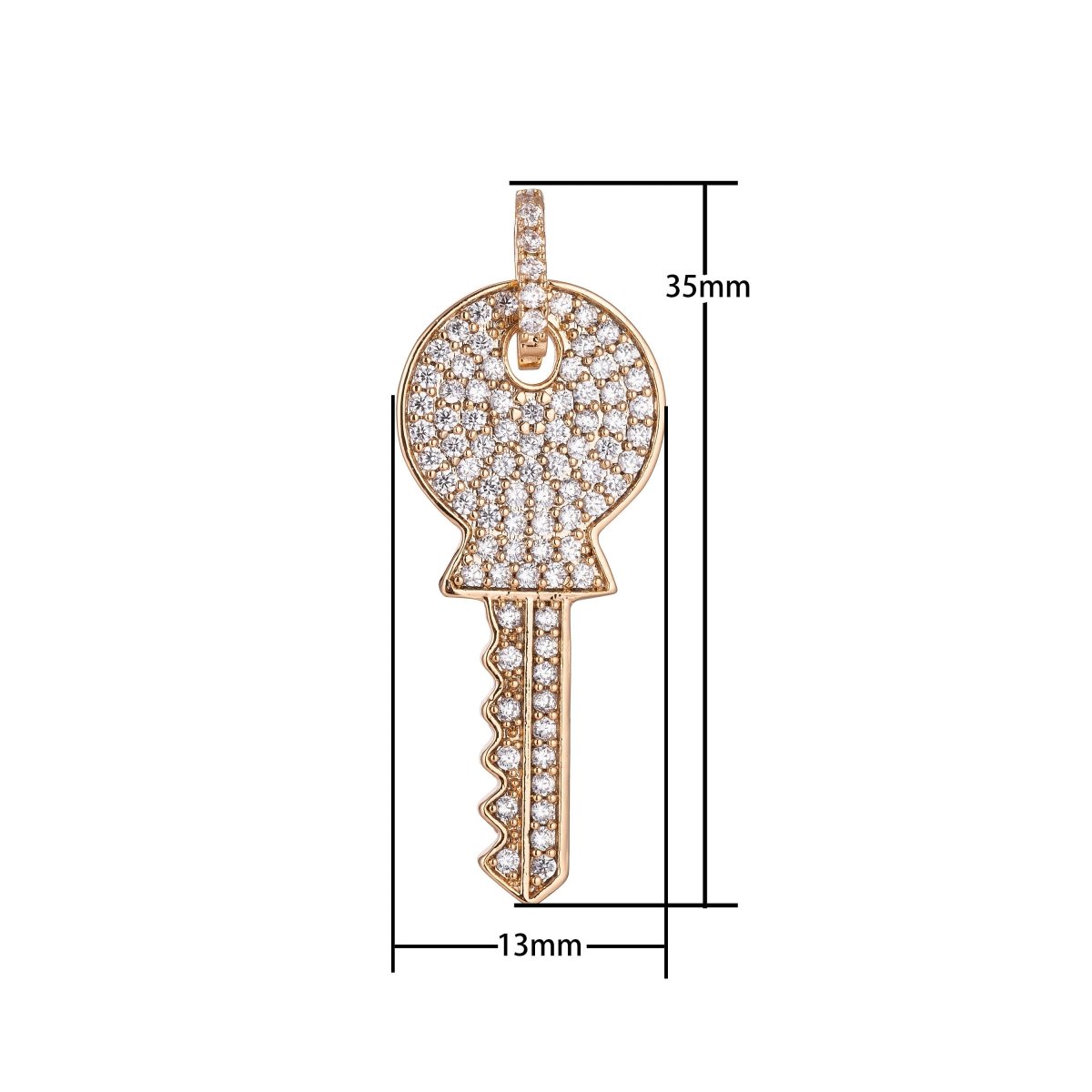 Gold Key Charm, Micro Pave CZ Charm, 18K Gold plated Pendant Dainty Diamond Key Necklace Charm for Jewelry Making H-892 - DLUXCA