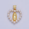 Gold Lady Guadalupe Open Heart Pearl Religious Pendant H-650 - DLUXCA