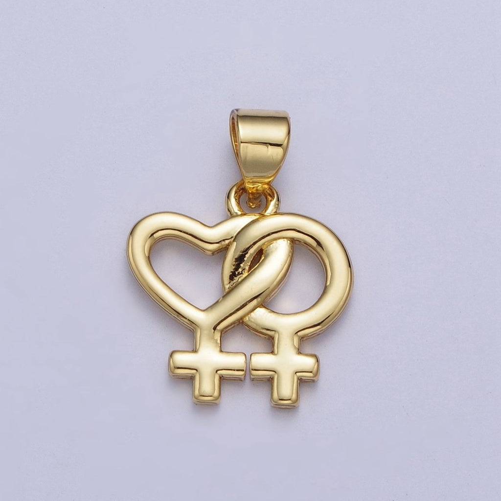 Gold Lesbian Necklace Charm 24K Gold plated Lesbian Jewelry, Pride Necklace Pendant Lesbian Gift Couple Necklace X-421 - DLUXCA
