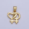 Gold Lesbian Necklace Charm 24K Gold plated Lesbian Jewelry, Pride Necklace Pendant Lesbian Gift Couple Necklace X-421 - DLUXCA