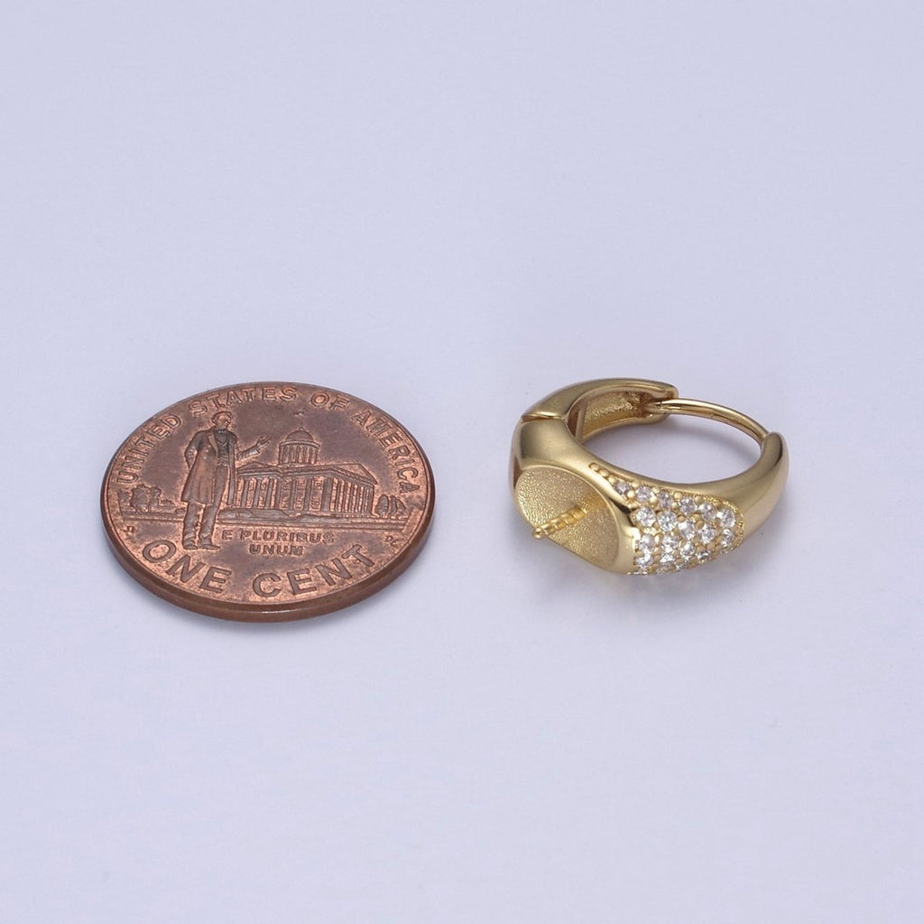 Gold Lever Back Hoop Earring Setting for Half Drilled Pearls Beads, DIY Earring Mounting Findings L-674 - DLUXCA