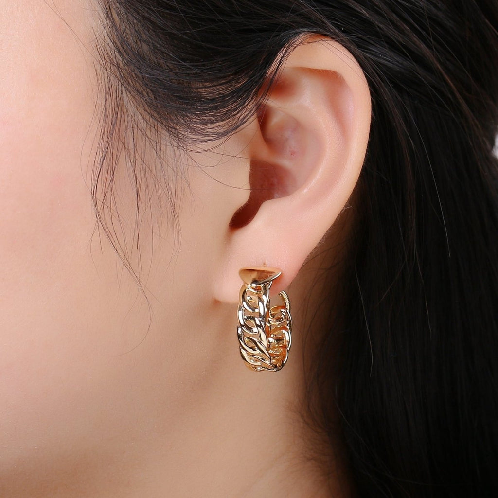 Gold Link Chain Hoop Earrings • Bold Gold Hoop Earrings • Chunky Earrings • Statement Hoops • 18k Gold plated Hoops Earring gift for her Q-458 - DLUXCA