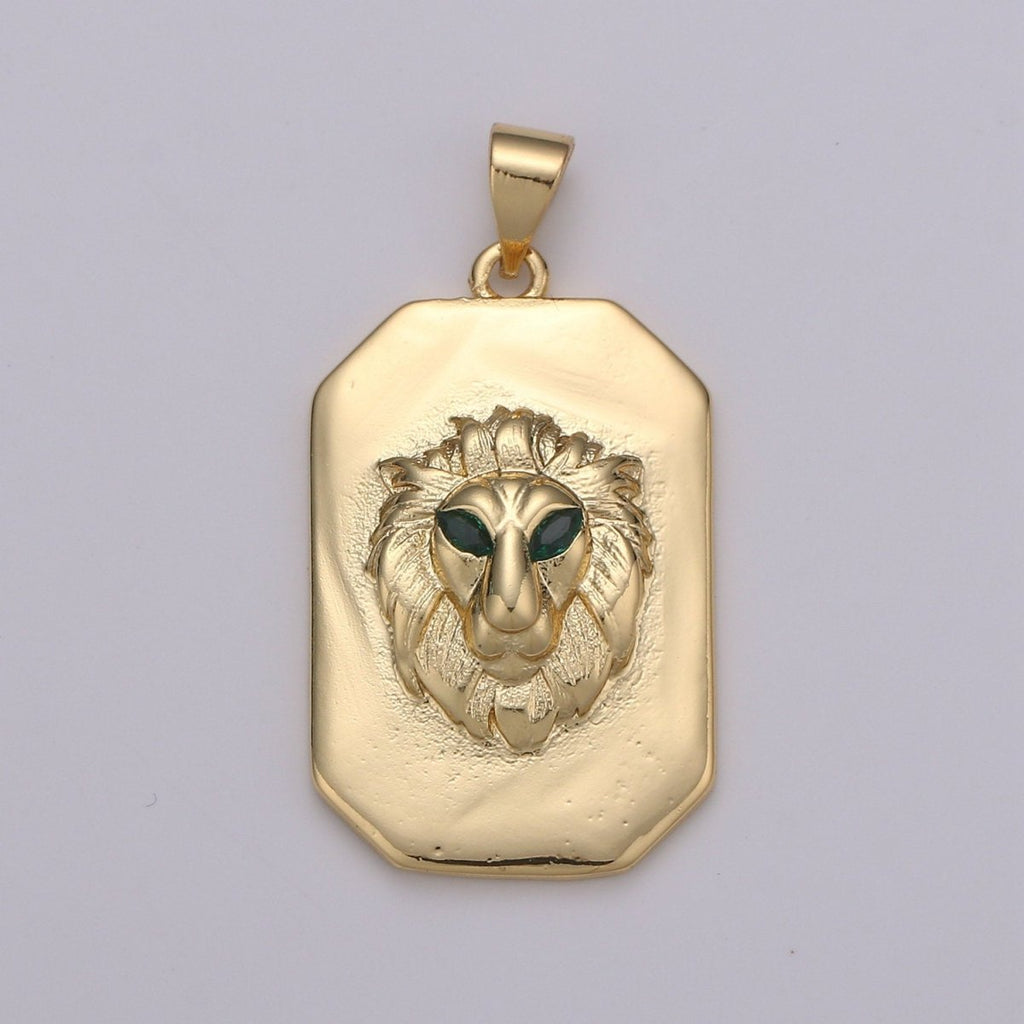 Gold Lion Charm Miliatry Tag Medallion, Gold Lion Pendant, Lion King Jewelry, Animal Necklace Charm for Men Jewelry Supply Making J-026 - DLUXCA