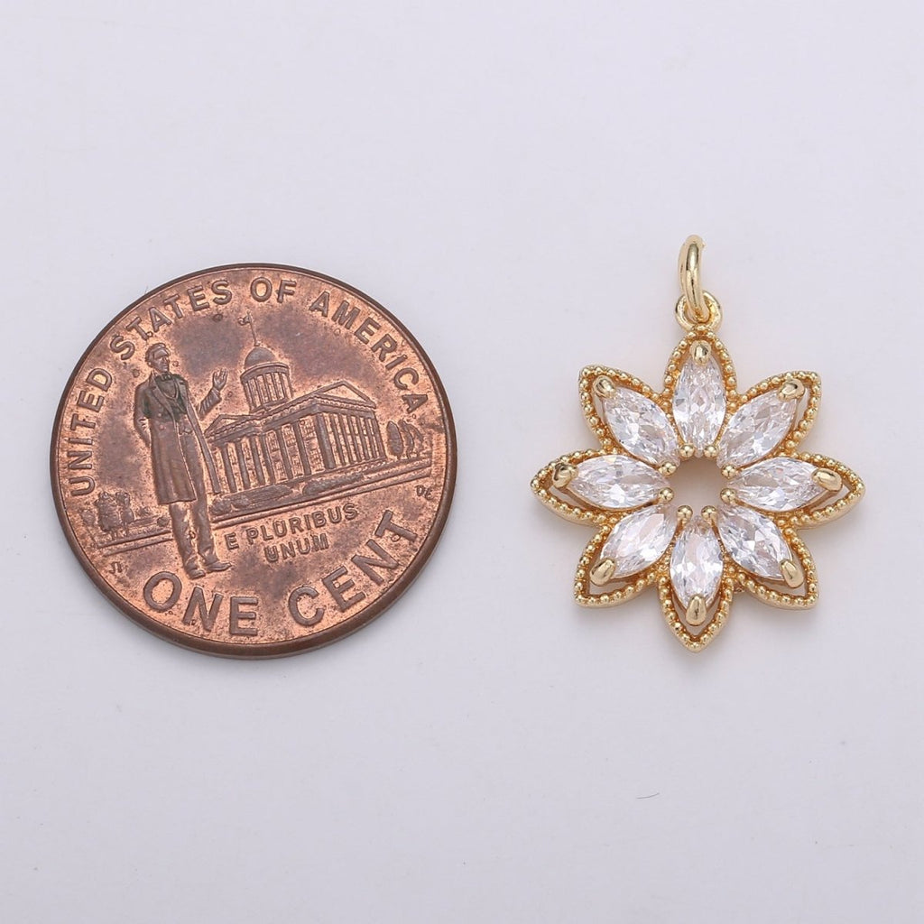 Gold Lotus Flower, Yoga Yogi Lover, Enlightenment, Chakra, Cubic Zirconia Necklace Pendant Charm Bead Bails Findings for Jewelry Making D-853 - DLUXCA