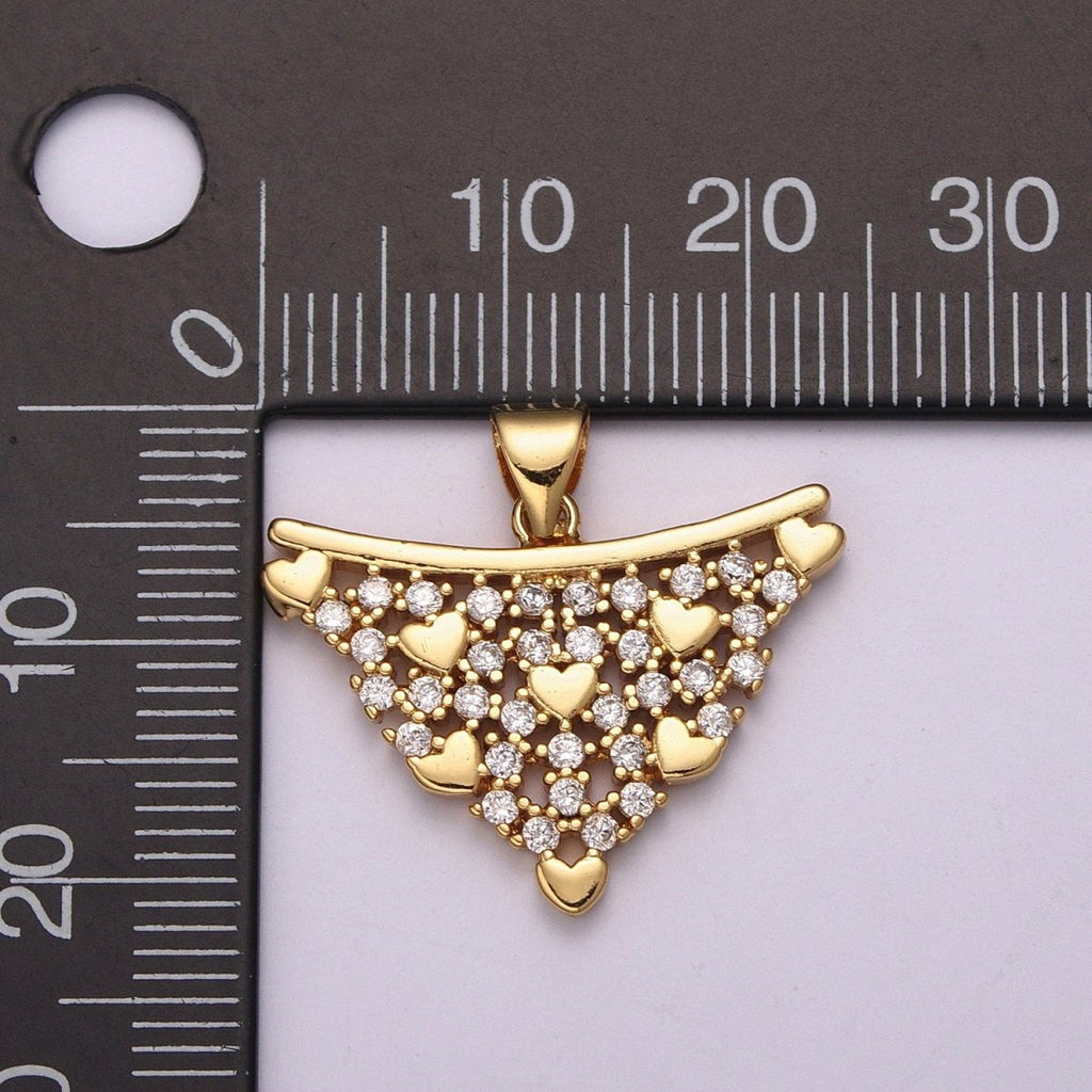 Gold Love is in the air Micro CZ Pave Heart Pendant Charm, Triangle Dainty Micro Pave CZ Pendant Charm, For DIY Jewelry, N-1427 - DLUXCA