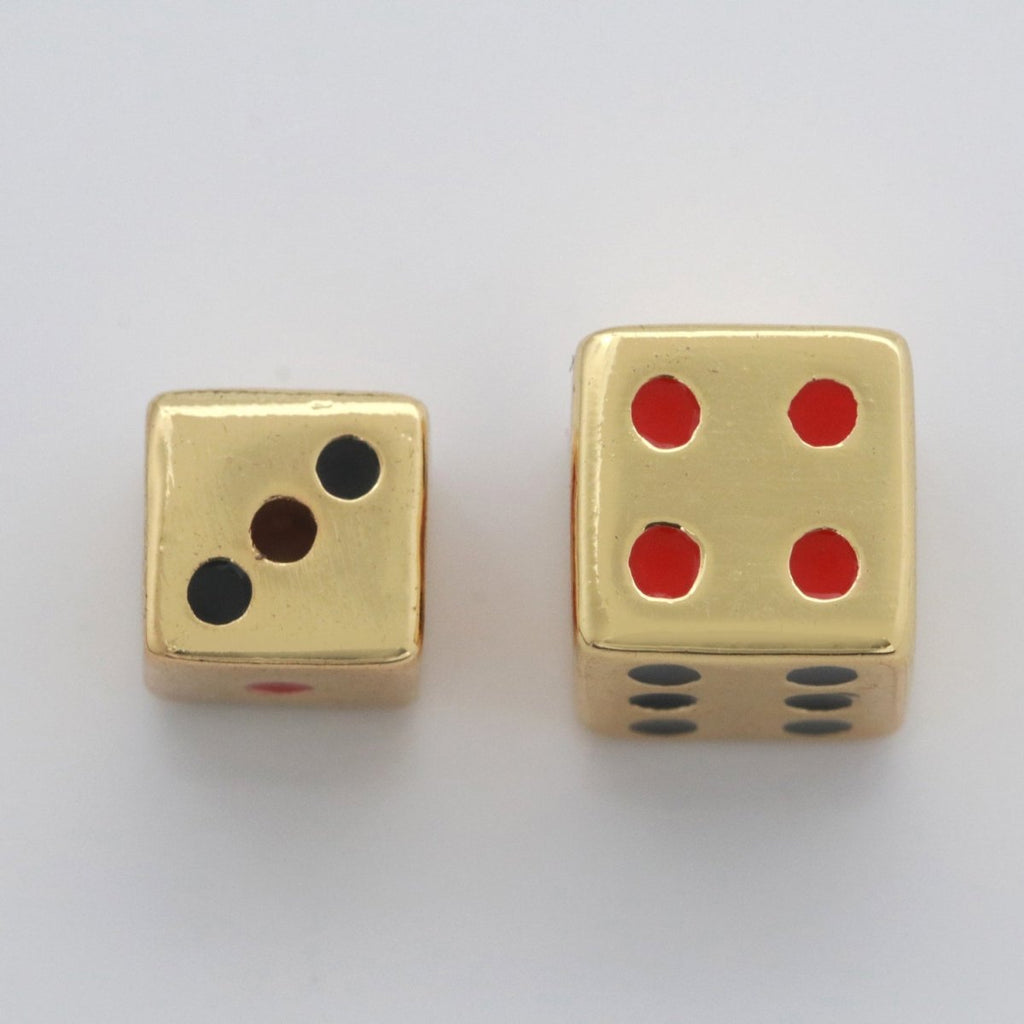 Gold Lucky Dice Beads Spacer Beads, for DIY Jewelry Making Spacer Charms Beaded Bracelet, Bead Size 8, 10mm Hole 2mm B-632 B-633 - DLUXCA