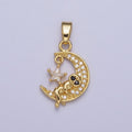 Gold Man on the Crescent Moon with Star CZ Celestial Pendant For DIY Jewelry Making | X-670 - DLUXCA