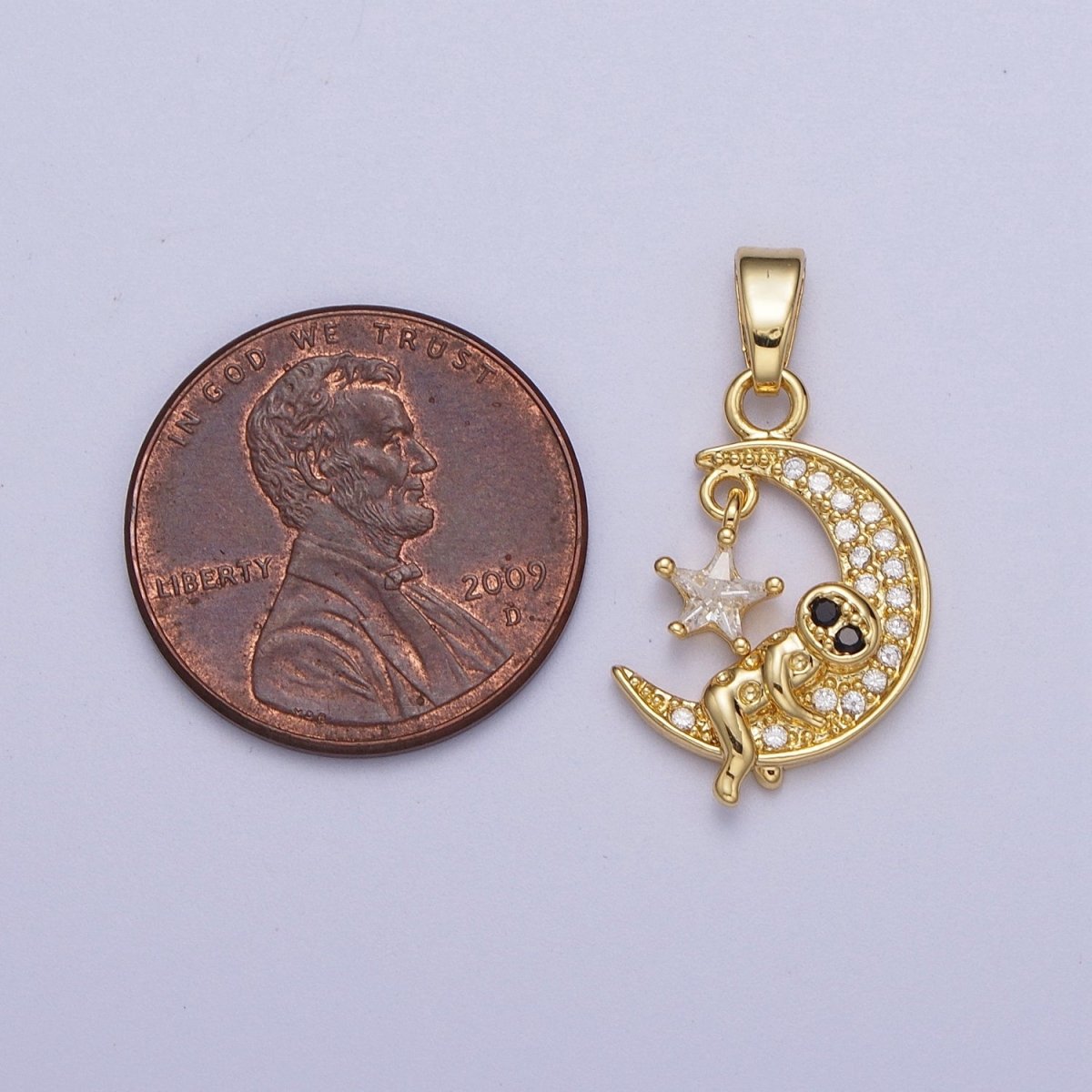 Gold Man on the Crescent Moon with Star CZ Celestial Pendant For DIY Jewelry Making | X-670 - DLUXCA