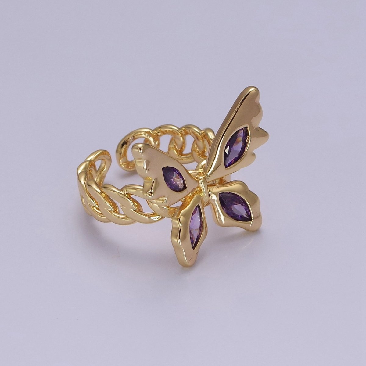 Gold Mariposa Ring Purple Butterfly Rig in 18k Gold plated Band Statement Jewelry O-2077 - DLUXCA