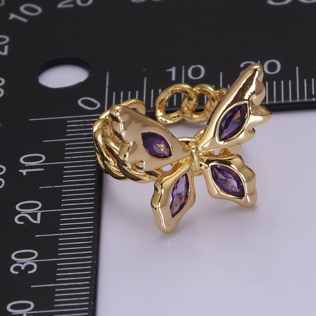 Gold Mariposa Ring Purple Butterfly Rig in 18k Gold plated Band Statement Jewelry O-2077 - DLUXCA
