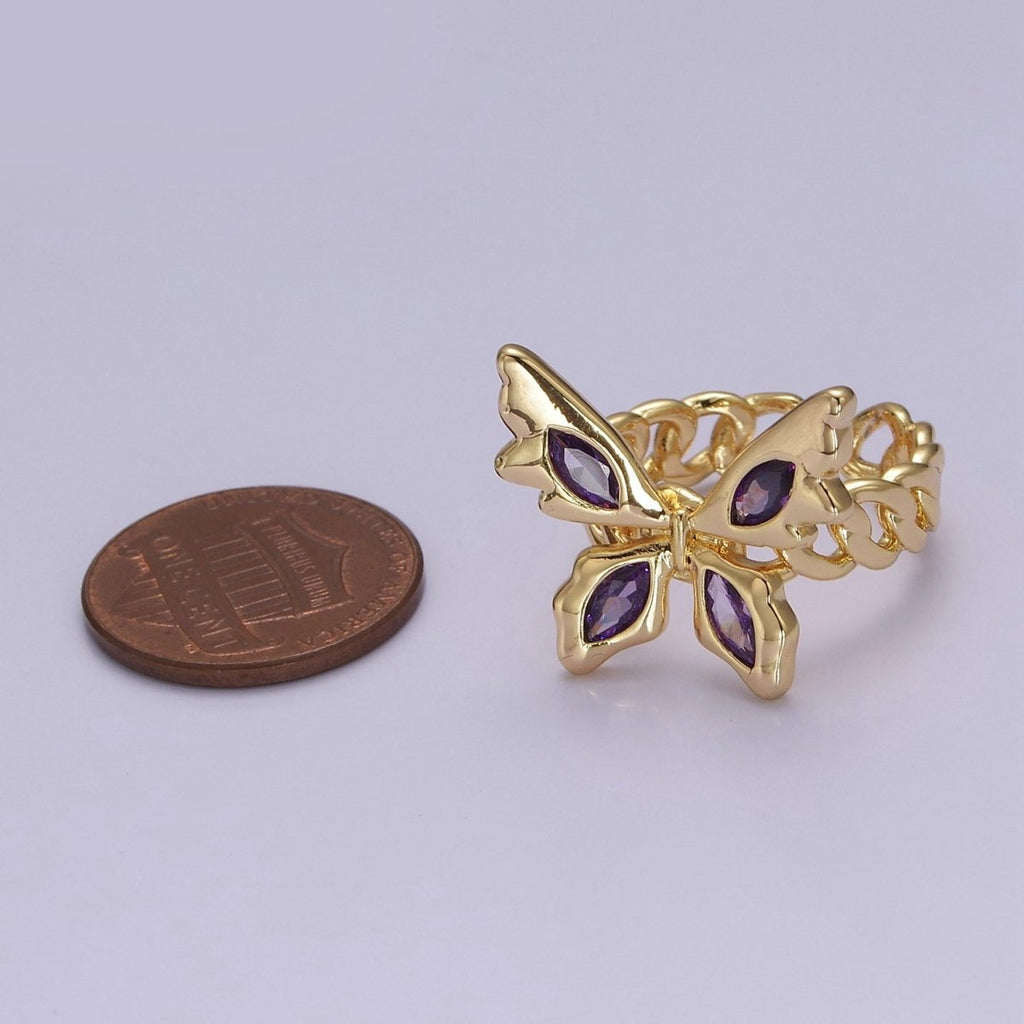 Gold Mariposa Ring Purple Butterfly Rig in 18k Gold plated Band Statement Jewelry O-2077 - DLUXCA
