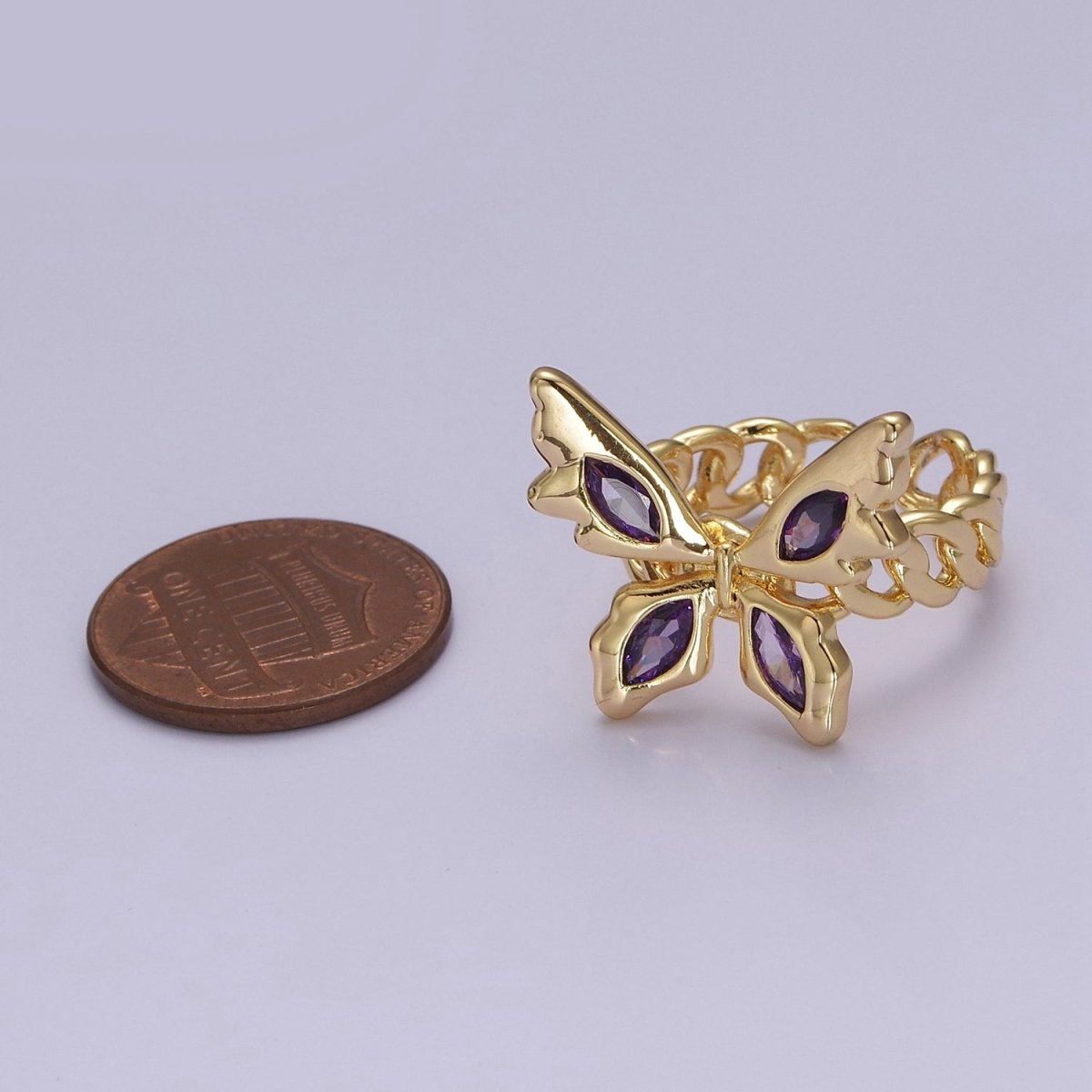 Gold Mariposa Ring Purple Butterfly Rig in 18k Gold plated Band Statement Jewelry O-2077 - DLUXCA