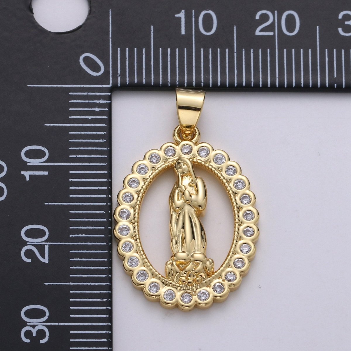 Gold Medallion Charm 14k Gold plated CZ Virgin Mary Pendant, Lady Guadalupe Cubic Zirconia Charm, Mother of Jesus Religious Jewelry I-701 - DLUXCA