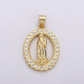 Gold Medallion Charm 14k Gold plated CZ Virgin Mary Pendant, Lady Guadalupe Cubic Zirconia Charm, Mother of Jesus Religious Jewelry I-701 - DLUXCA
