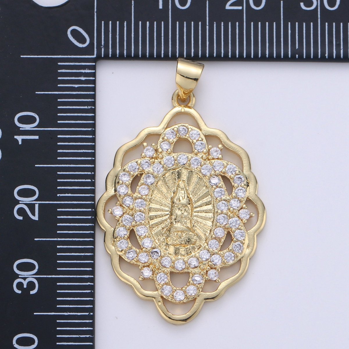 Gold Medallion Virgin Mary Pendant Sun Burst Pendant Round Coin Pendant in 24K Gold plated Religious Jewelry Charm Pendant for Necklace I-640 - DLUXCA