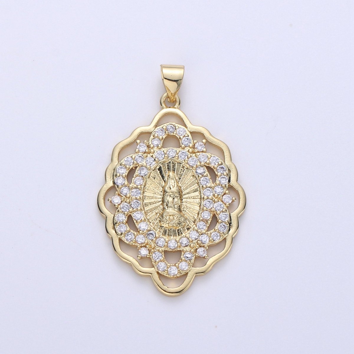 Gold Medallion Virgin Mary Pendant Sun Burst Pendant Round Coin Pendant in 24K Gold plated Religious Jewelry Charm Pendant for Necklace I-640 - DLUXCA