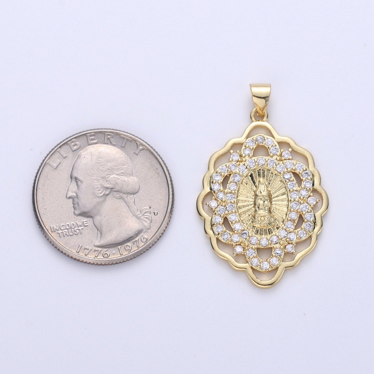 Gold Medallion Virgin Mary Pendant Sun Burst Pendant Round Coin Pendant in 24K Gold plated Religious Jewelry Charm Pendant for Necklace I-640 - DLUXCA