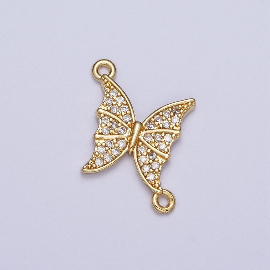 Gold Micro Pave Cubic Zirconia Garden Mariposa Butterfly Charm Connector For Jewelry Making G-533 - DLUXCA